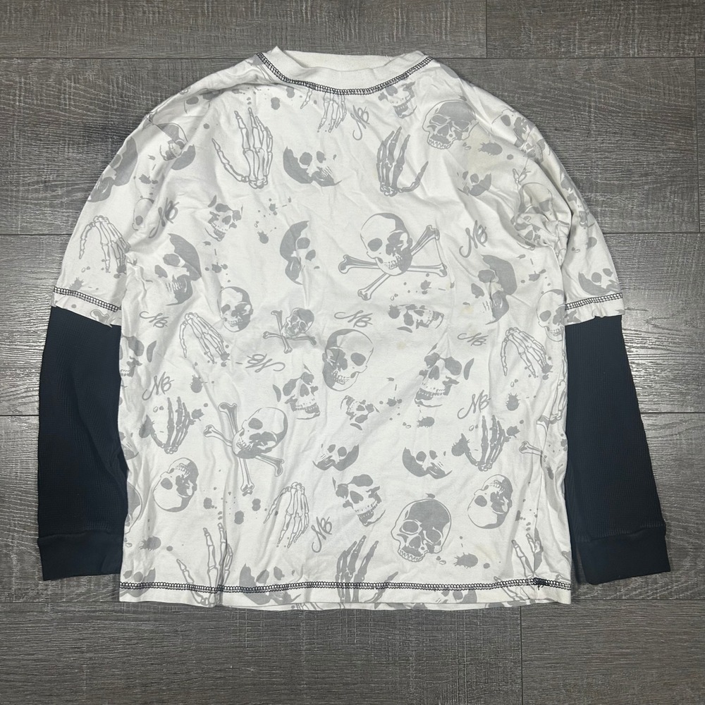 Makaveli Branded Skull Graphic‎ Layered Long Sleeve Shirt White Black Mens 20